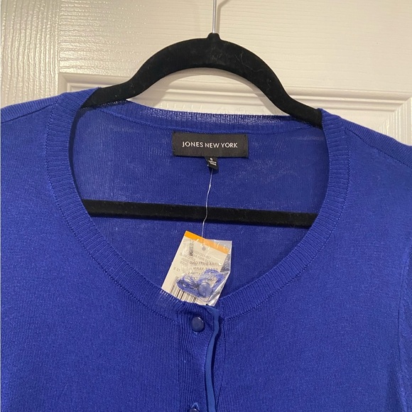 NWT Jones New York Long Leave Royal Blue Silk Blend Knit Button Cardigan Size S - Picture 2 of 10